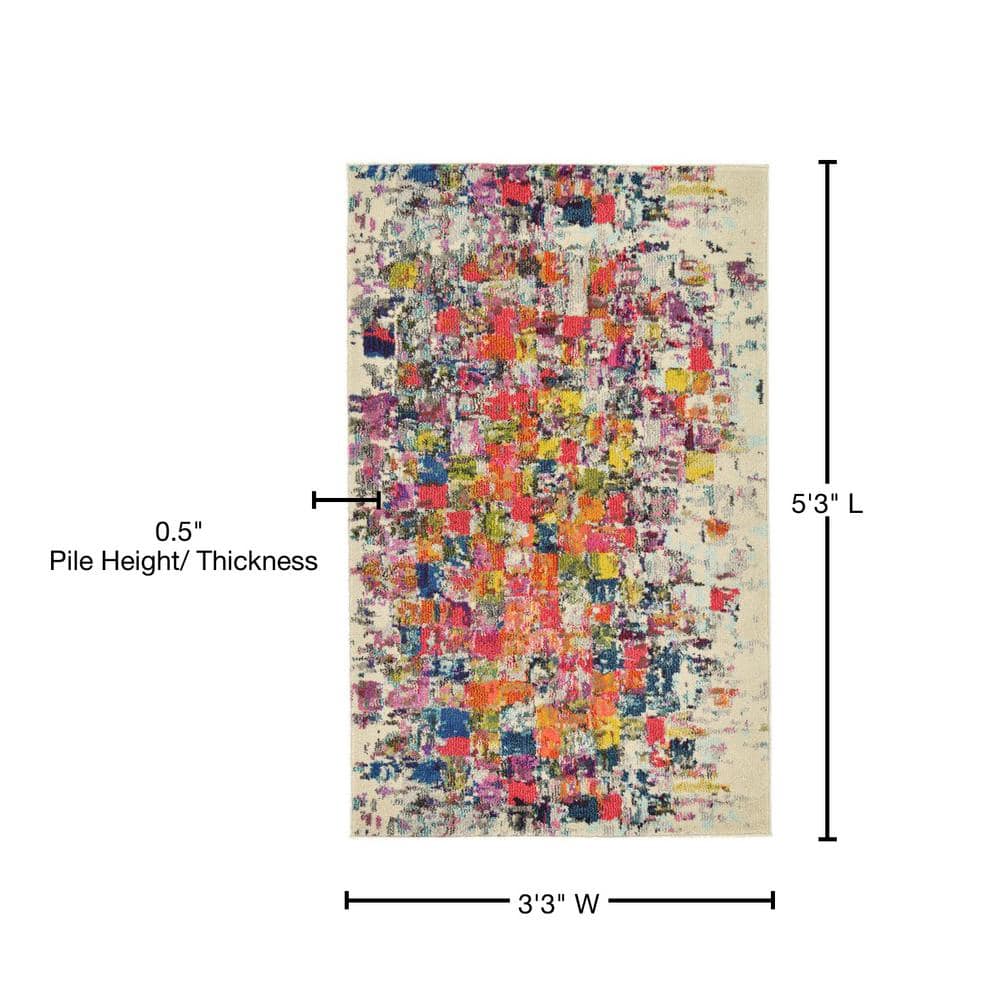 Vibrant Estrella Abstract Blue 3'3" x 5'3" Synthetic Indoor Rug
