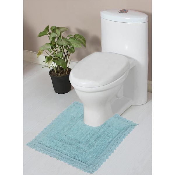 HOME WEAVERS INC Opulent Reversible 100% Cotton Bath Rug Set, Mat Non Slip, 20 in. x20 in. Contour, Aqua