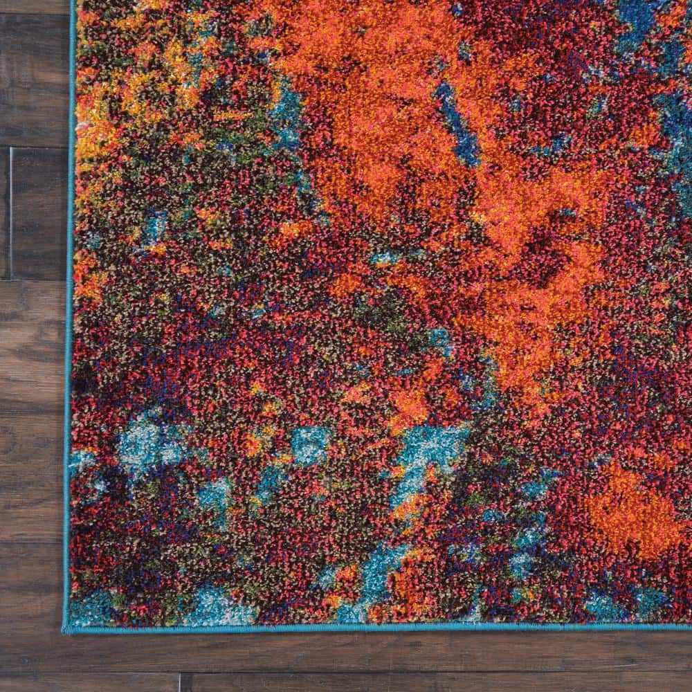 Atlantic Abstract Blue and Orange Synthetic Rug 7'10" x 10'6"