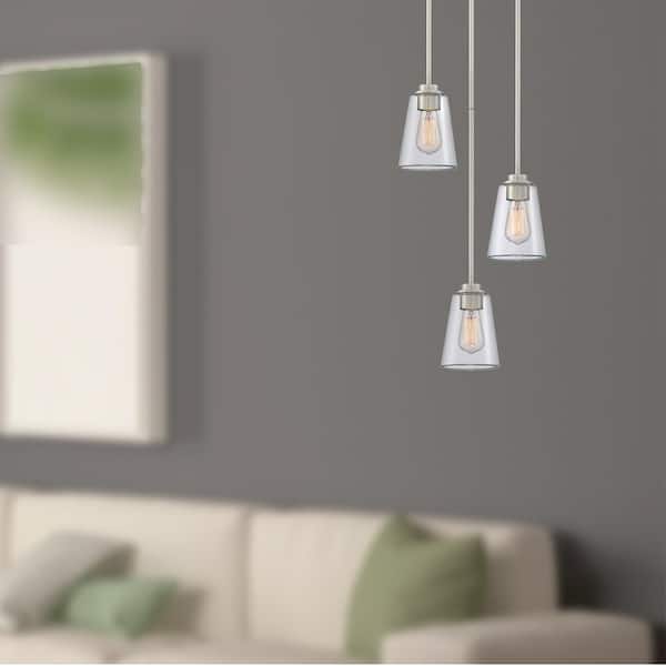 Designers Fountain Westin 60-Watt 1-Light Satin Platinum Industrial Pendant Light with Clear Glass Shade and No Bulbs Included