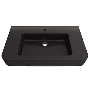 Parma 33.5 in. 1-Hole Wall-Mounted Fireclay Bathroom Sink with Overflow in Matte Black