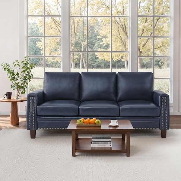 OrangeOne Sampson 84 in. Genuine Leather Square Arms 3-Seat Sofa