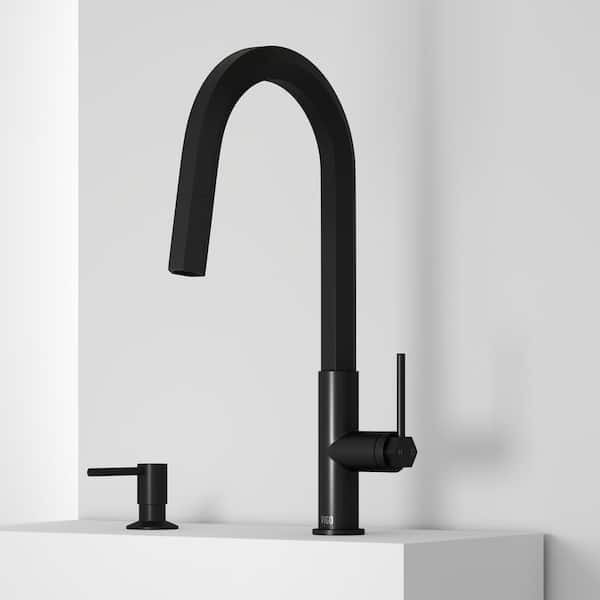VIGO Hart Hexad Single Handle Pull-Down Spout Kitchen Faucet Set with Soap Dispenser in Matte Black