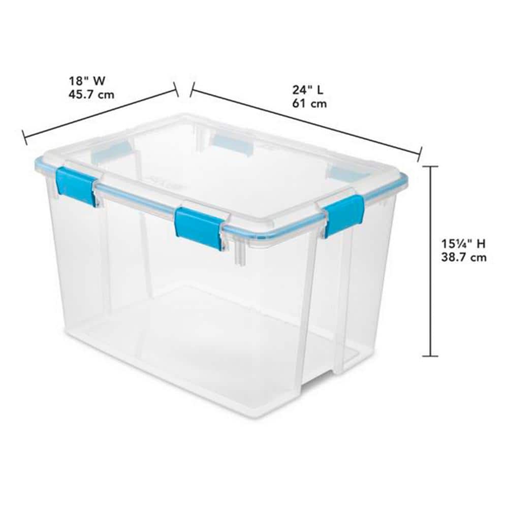 Clear Plastic Stackable Storage Bins with Blue Latching Lid, 80 Qt, 4 Pack