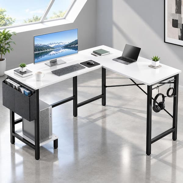 Bestier 50 in. L Shaped White Wood Reversible Desk Corner Desk with ...