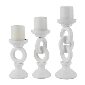 White Wooden Chain Link Candle Holder (Set of 3)