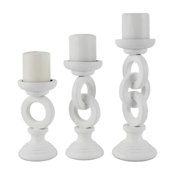 Litton Lane White Wooden Chain Link Candle Holder (Set of 3)