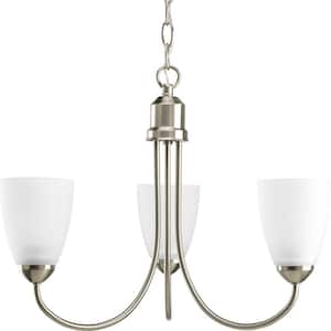 Gather Collection 3-Light Brushed Nickel Etched Glass Traditional Chandelier Light