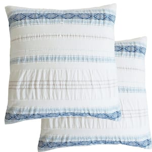 Pickford Blue, Taupe, White Stripe Geometric Linen Front/Cotton Back Euro Sham - (Set of 2)
