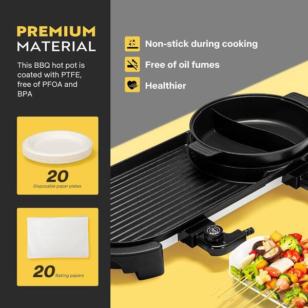 Liven Electric Grill With Hot Pot,Multifunctional Indoor Teppanyaki Grill/Korean BBQ/Shabu Shabu