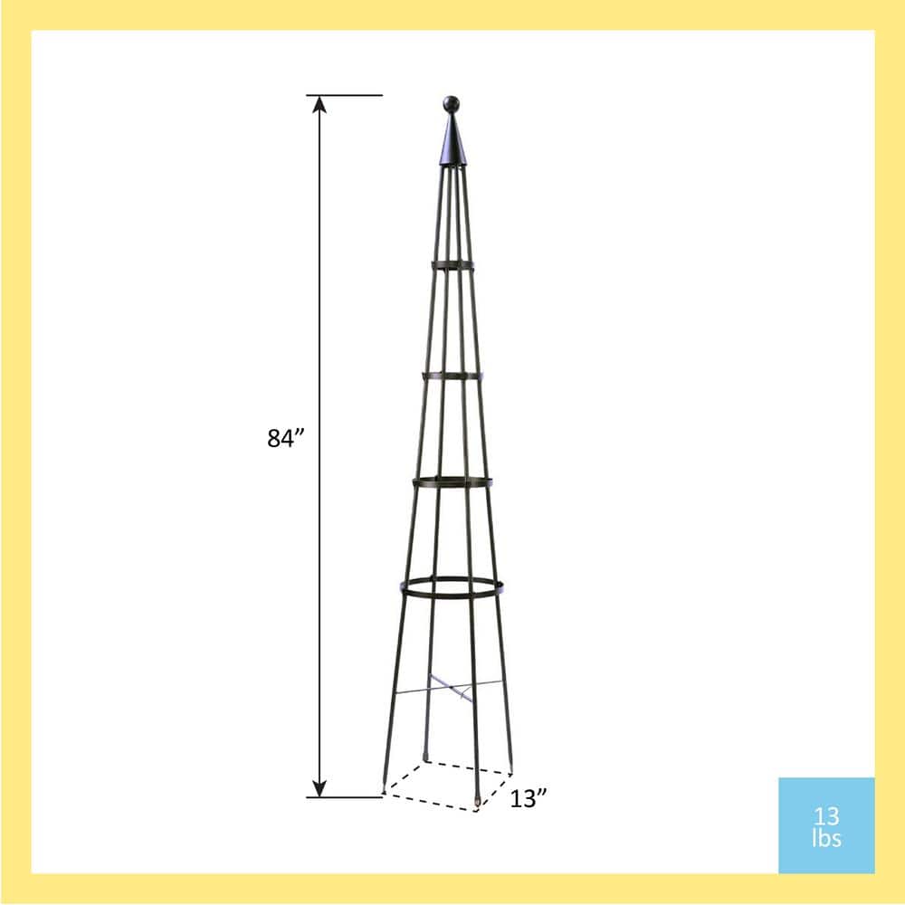 Graphite Wrought Iron Garden Obelisk Trellis, 84 Inches