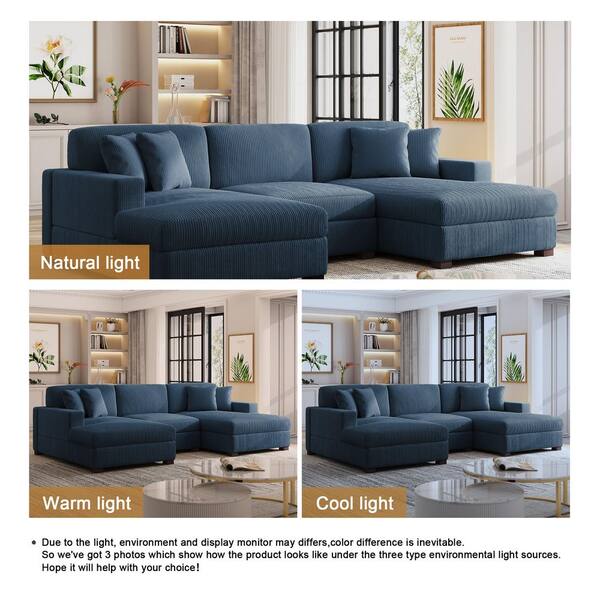 Uixe 118 in. Square Arm 3-Piece Corduroy Upholstered U-Shaped
