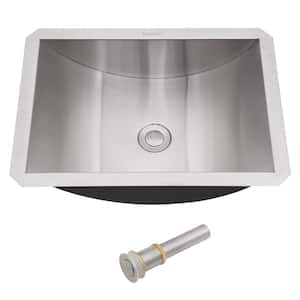 18 in. Undermount Rectangular Bathroom Sink with Pop Up Drain in Gray Stainless Steel (Brushed Nickel )