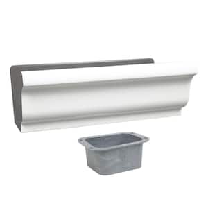 5 in. White Aluminum K-Style Gutter End with 3 in. x 4 in. Drop Outlet