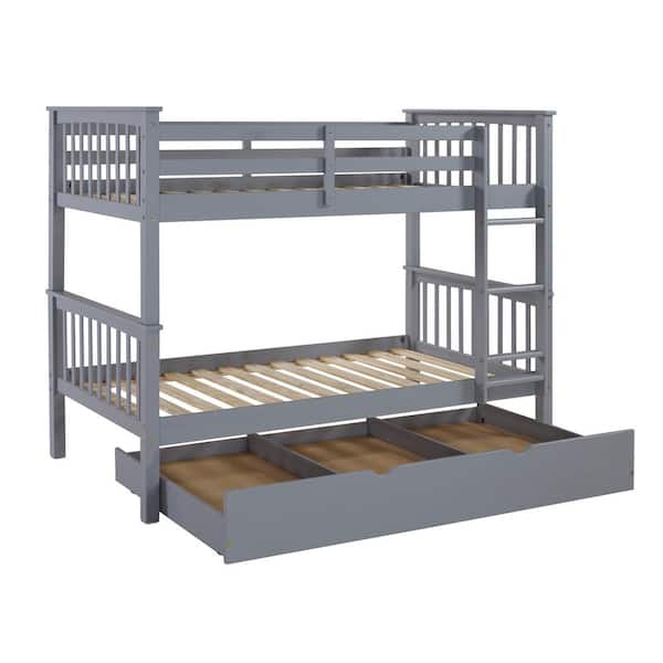 Solid Wood Grey Twin Bunk Bed, Bunk Bed And Trundle