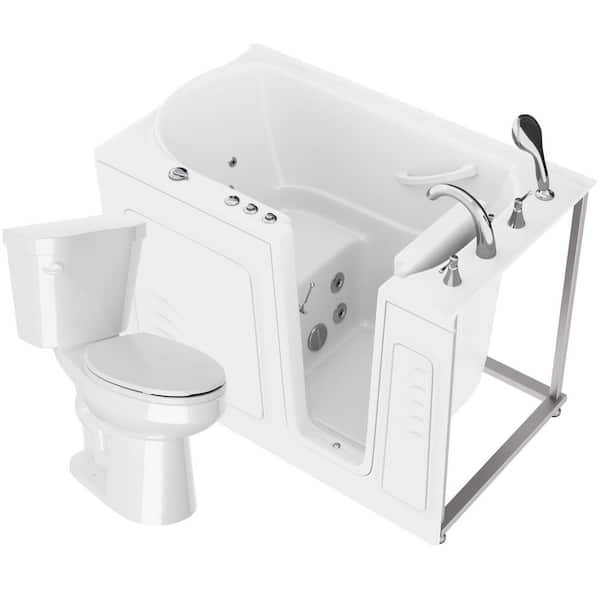 Universal 52 in. x 30 in. Right Drain Whirlpool Jetted Bathtub in White with Elongated Toilet and Soft Close Lid