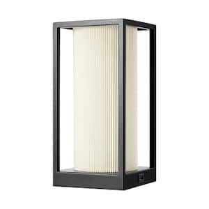 11.4 in. Black Dimmable Touch Control Table Lamp with White Crease Shade and USB Port
