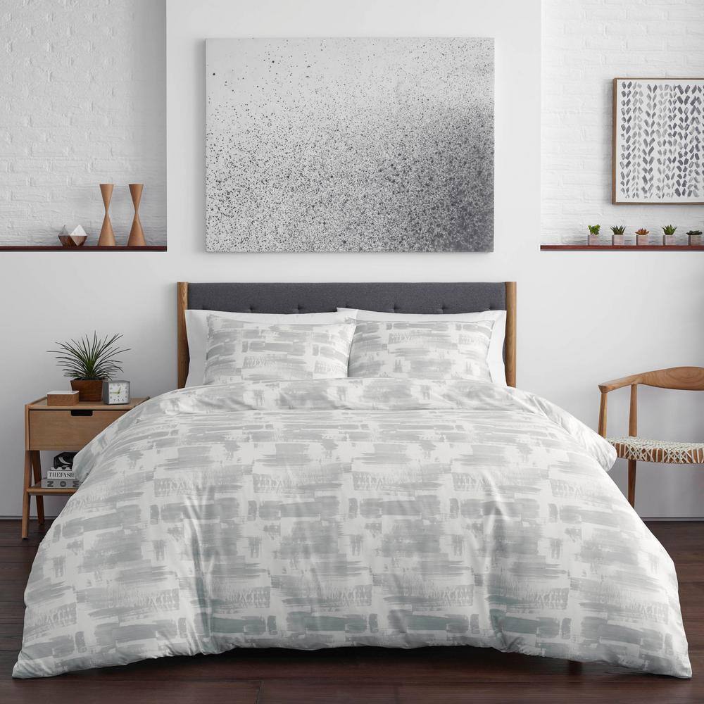 Aria Full/Queen Gray and White Microfiber Duvet Set