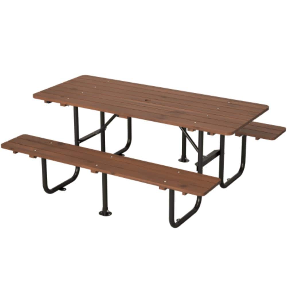 72 in. Brown Rectangular Metal Picnic Table Seats 6 People with Umbrella Hole price history on PriceWatchPro