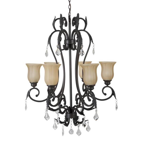 Yosemite Home Decor Vantage Collection 6-Light Sierra Slate Chandelier with Amber Glass Shade
