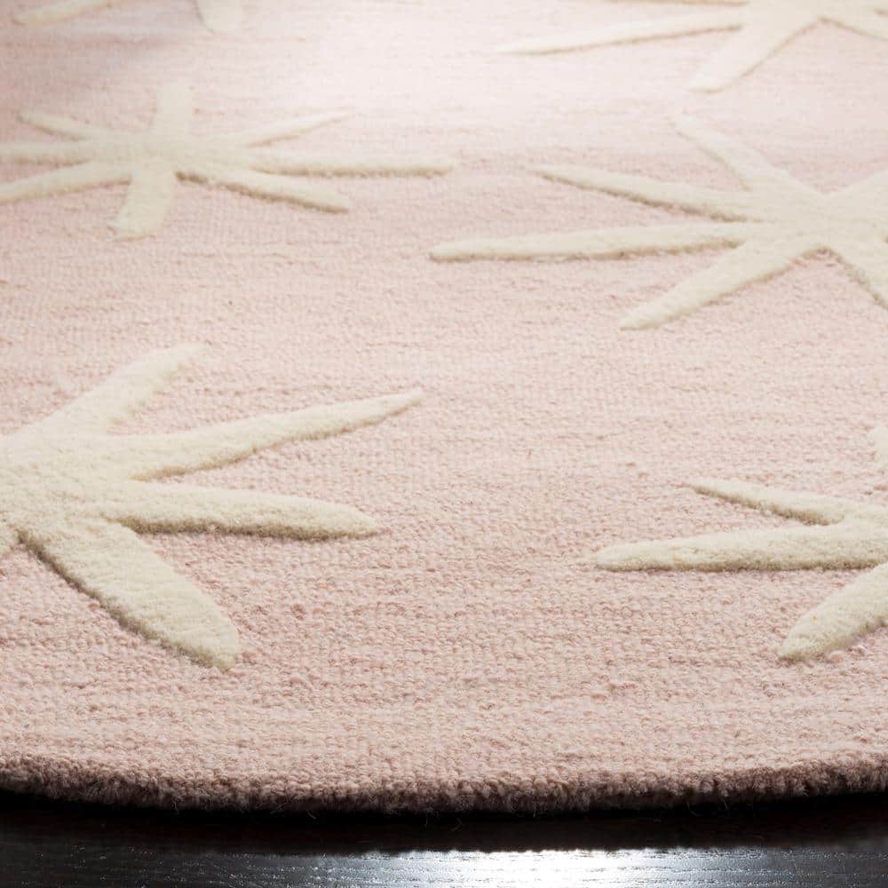 Handmade Ivory Wool Round Tufted Kids Area Rug 59"