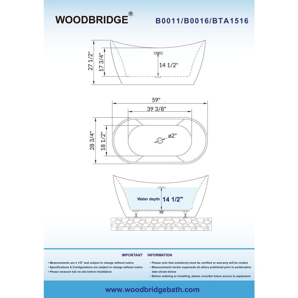 59'' White Acrylic Freestanding Double Slipper Soaking Tub