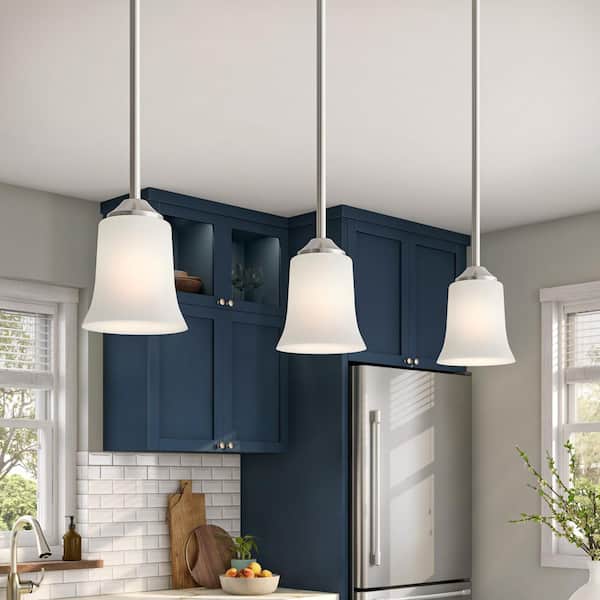 Bronson 60-Watt 1-Light Brushed Nickel Transitional Mini Pendant Light with Frosted Glass Shade and No Bulbs Included