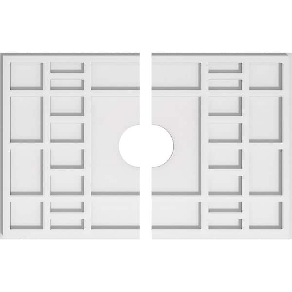 Ekena Millwork 26 in. W x 17-3/8 in. H x 4 in. ID x 1 in. P Beaux Architectural Grade PVC Contemporary Ceiling Medallion (2-Piece)