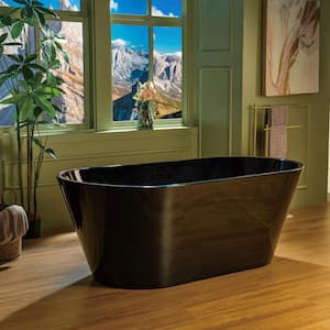 59 in. x 29.5 in. Soaking Bathtub with Center Drain in Black with Matte Black Trim