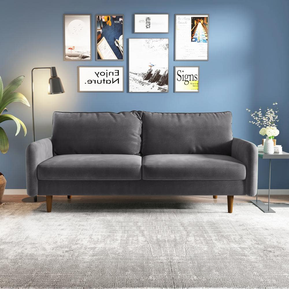 Weston 70 in. Velvet Round Arm Apartment Rectangle Sofa - Grey price history on PriceWatchPro