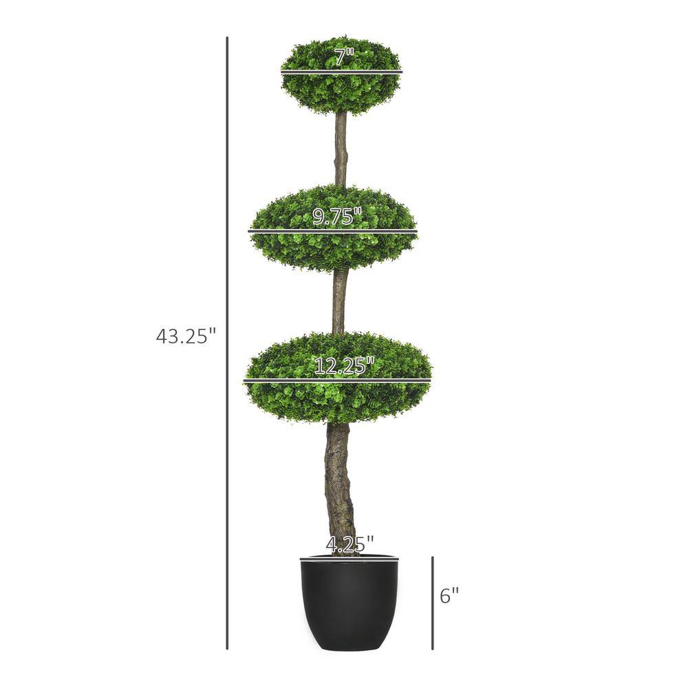 Set of 2 Green Plastic Boxwood Topiary Trees in Black Pots