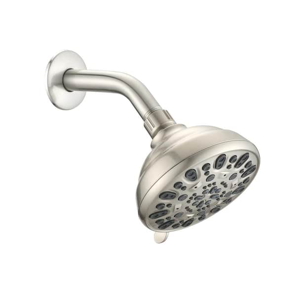 YASINU 7-Spray Patterns with 1.8 GPM 5 in. Single Wall Mount Fixed Shower Head in Brushed Nickel