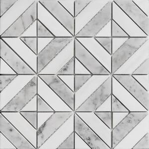 Retro Marble Luxe Gray 3.93 in. x 3.93 in. Square Joint Polished Marble Mosaic Wall Tile Sample (0.11 sq. ft./Ea)