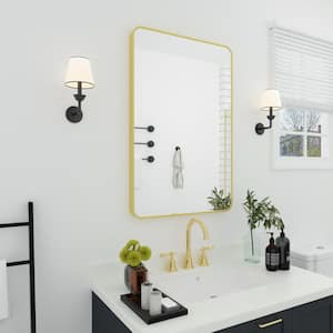 24 in. W x 36 in. H Rectangular Framed Wall Bathroom Vanity Mirror in Brass