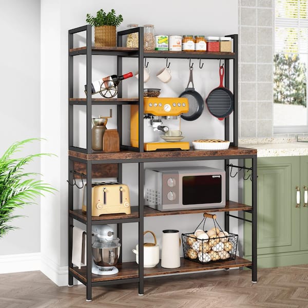 Keenyah Rustic Brown 5-Tier Kitchen Bakers Racks with 5 S-Shaped Hooks 43.3 in. W x 15.7 in.D x 62.9 in.H