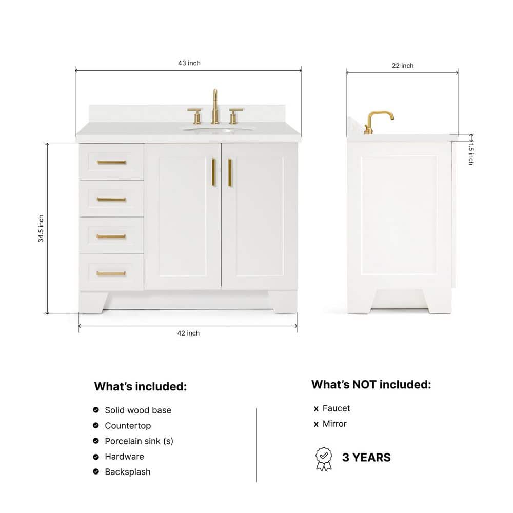 White Wood Freestanding Single Bathroom Vanity with Quartz Top