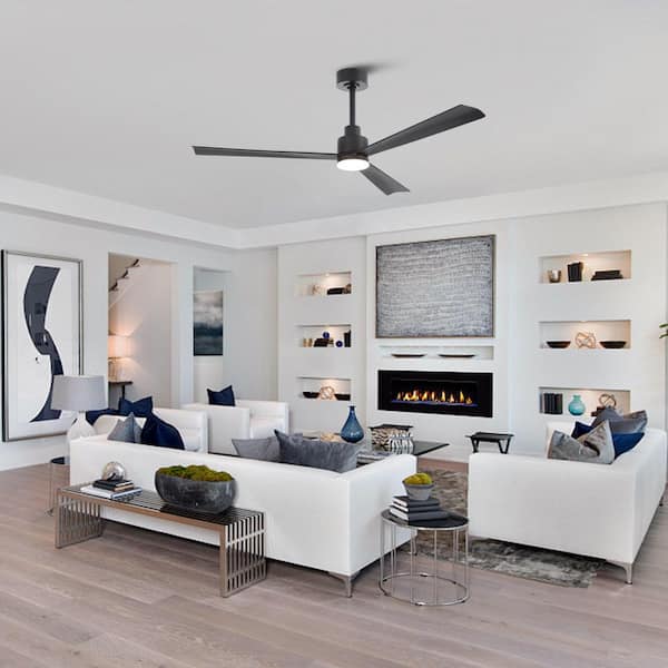60 in. Indoor Integrated LED Black Dimmable Ceiling Fan with Light, Remote Control and 6-Speed DC Motor