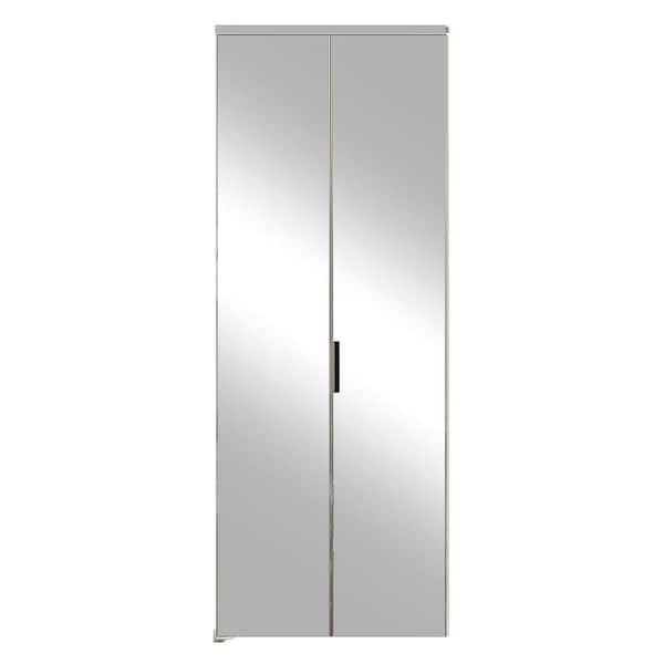 36 in. x 80 in., Full Lite Mirrored Glass Black Hollow Core, MDF, Aluminum Frame, Bi-fold Doors with Hardware Kits
