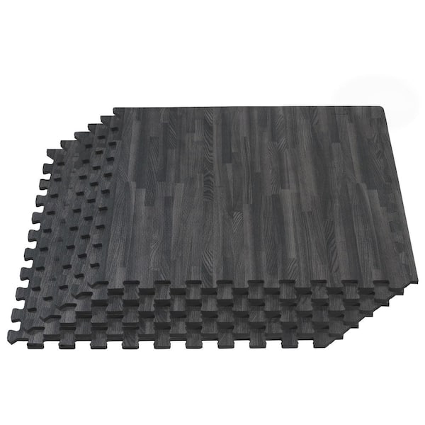 Forest Floor Carbon Thick Printed Wood Grain 24 in. x 24 in. x 5/8 in. Interlocking EVA Foam Flooring Gym Mat (12 Tiles), (48 Sq Ft)