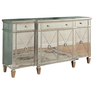 Alicia 70 in. L Silver Gold Mirrored Sideboard