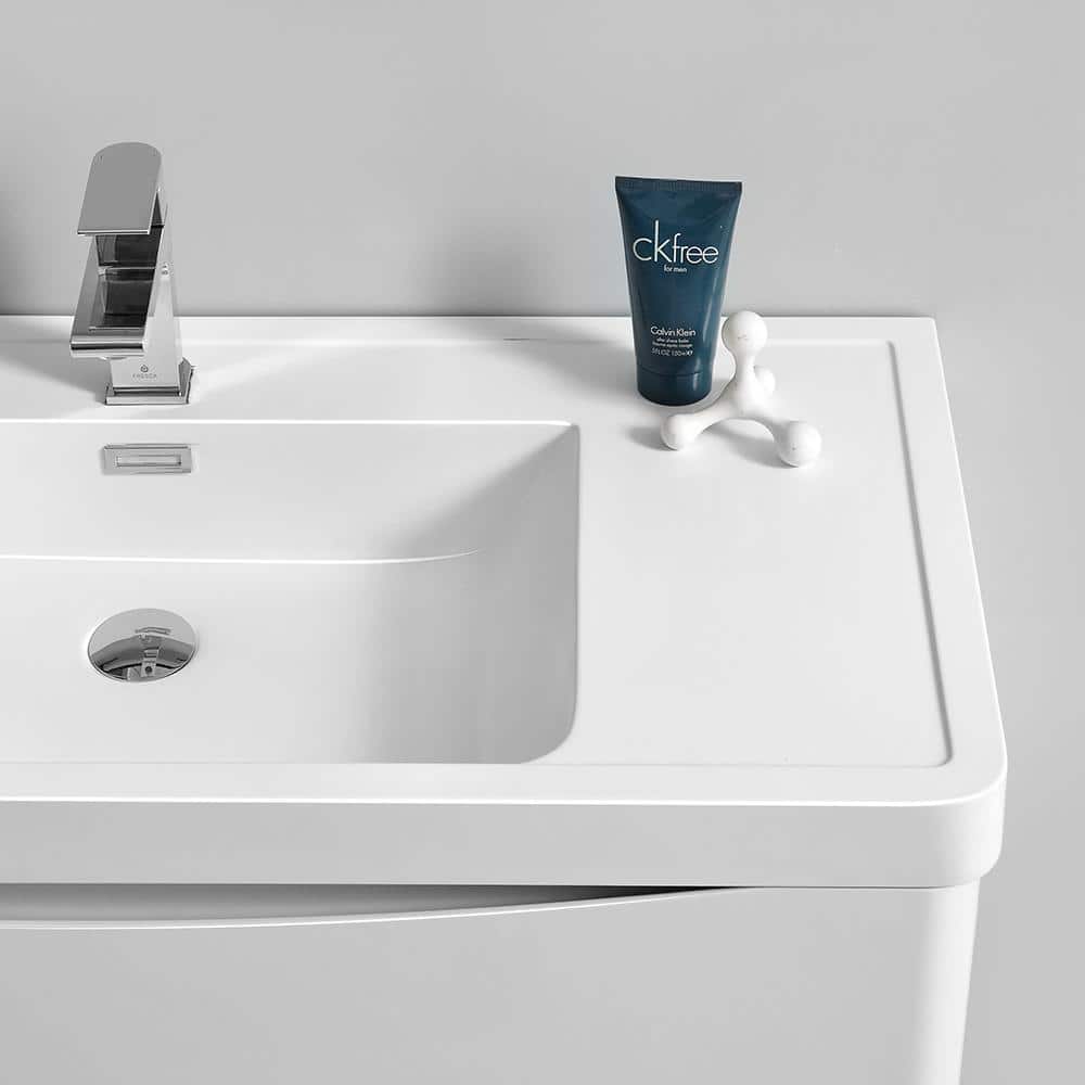 Glossy White 36" Wall Mount Bathroom Vanity with Integrated Sink