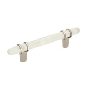 Carrione 3-3/4 in. (96 mm) Marble White/Polished Nickel Drawer Pull