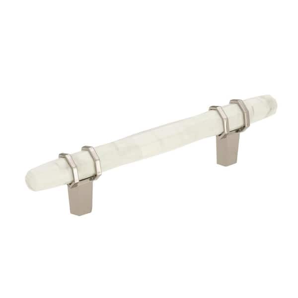 Carrione 3-3/4 in. (96mm) Modern Marble White/Polished Nickel Bar Cabinet Pull