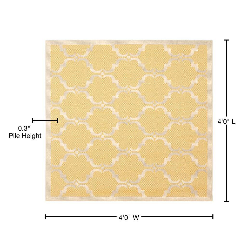 47" Square Yellow Beige Stain-Resistant Synthetic Rug