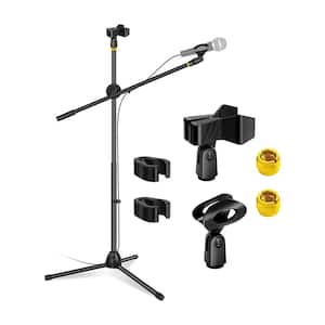 Tripod Mic Stand Heavy-Duty Height Adjustable Universal Microphone Holder in Black