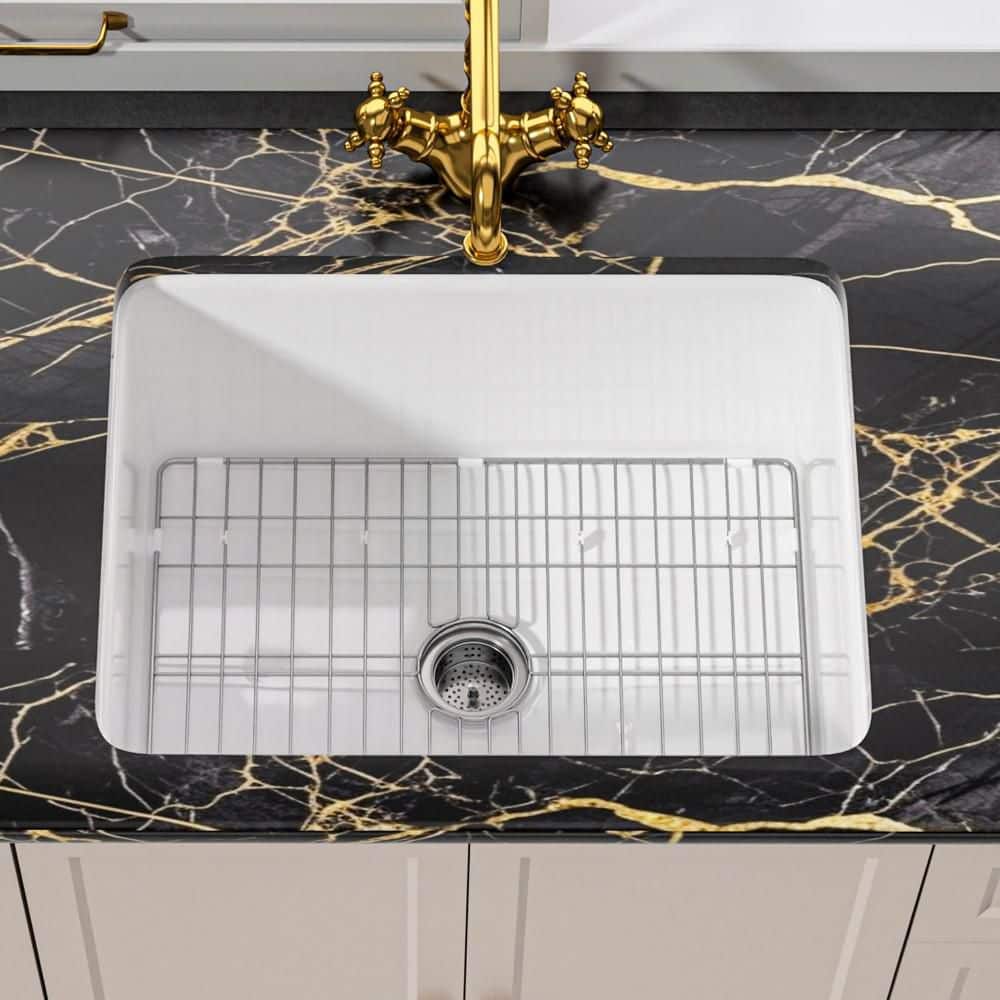 WetBase Kitchen Sink 24 in. Undermount Single Bowl White Kitchen ...