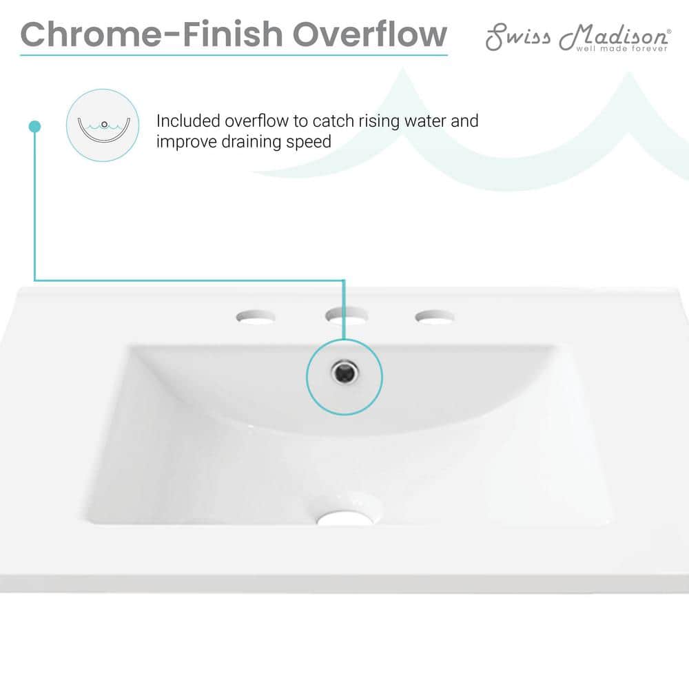 White Ceramic 30" Vanity Top Bathroom Sink with Three Holes