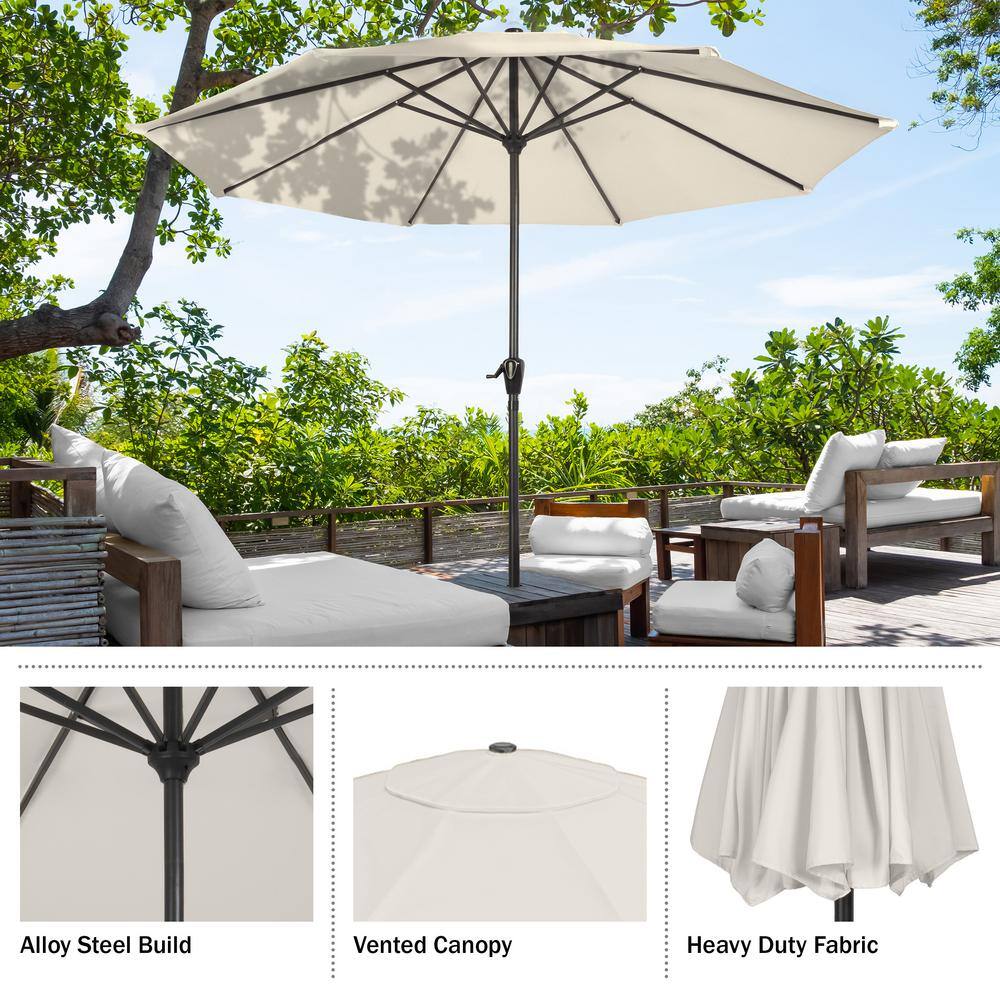 9-Foot Tan Aluminum Patio Umbrella with Auto Crank