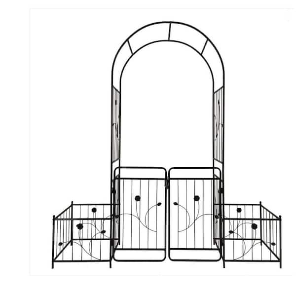 86.60 in. H Metal Garden Arch Trellis with Gate-High Climbing Plants Support in Black