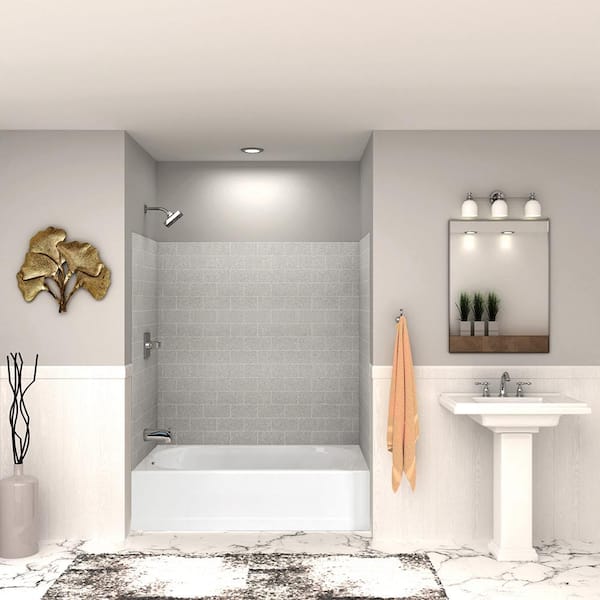 SaraMar 36 in. x 60 in. x 60 in. 3-Piece Easy Up Adhesive Alcove Tub Surround in Grey Beach